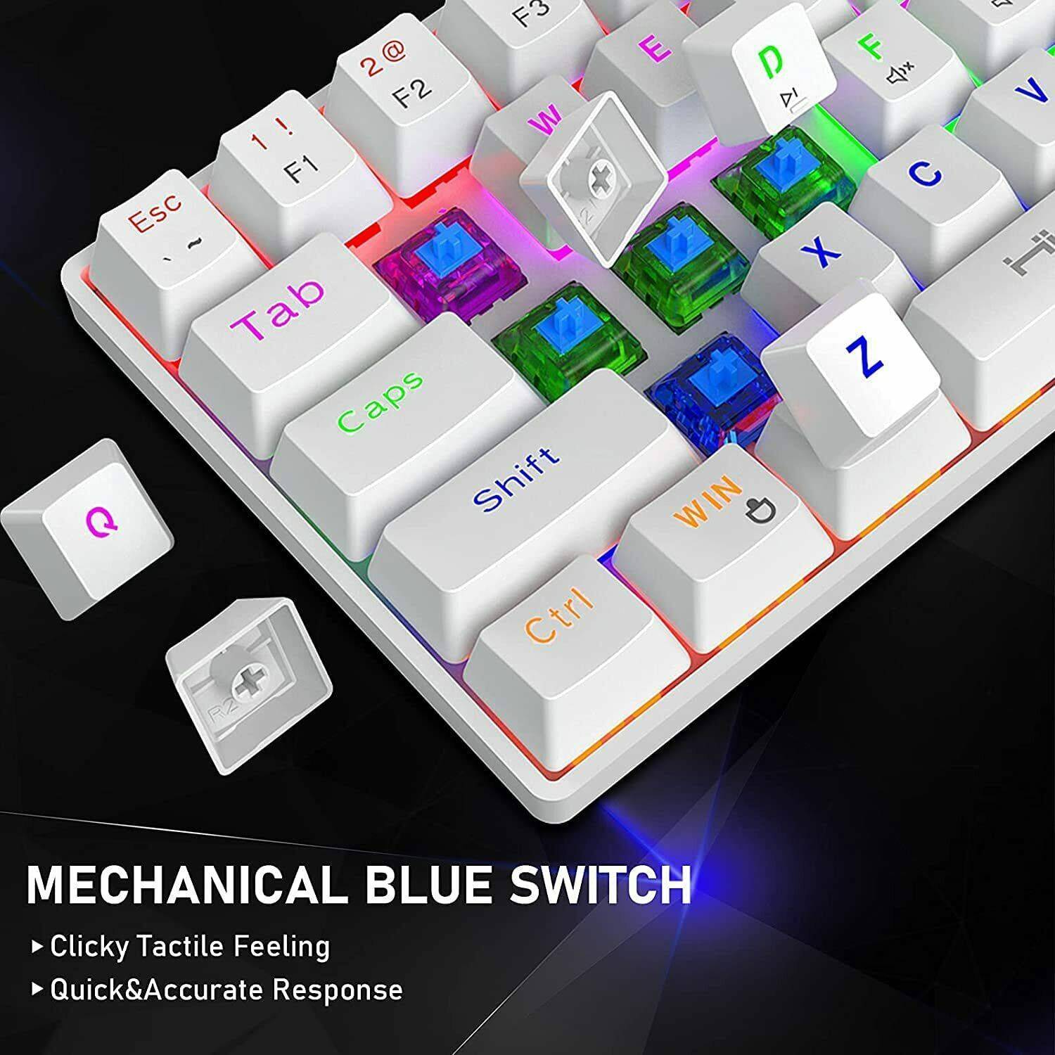 Mechanical Gaming Keyboard TypeC Wired RGB Backlit 61 Keys For PC PS4